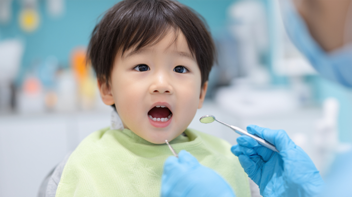 虫歯を予防するために定期検診を受ける子ども