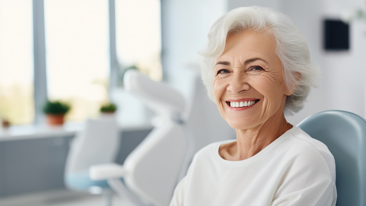 入れ歯をした笑顔の高齢女性