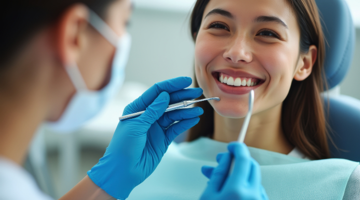 奥歯をセラミックにする治療を受ける女性
